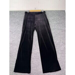 IMAN Black Velvet Wide Leg Pants L Pull On Elastic Waist Soft Stretch